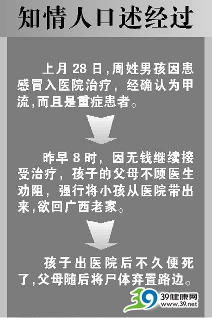 广州重症甲流患儿被弃水沟 疑因无钱医治(图)