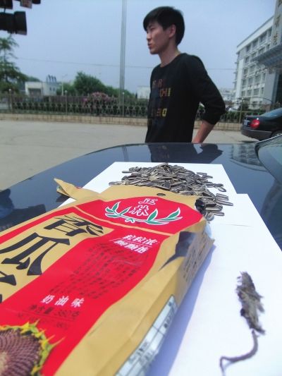 图为瓜子袋里的干瘪死老鼠。