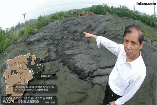 贵溪市苏门村，几万吨重金属尾矿堆放在农田上