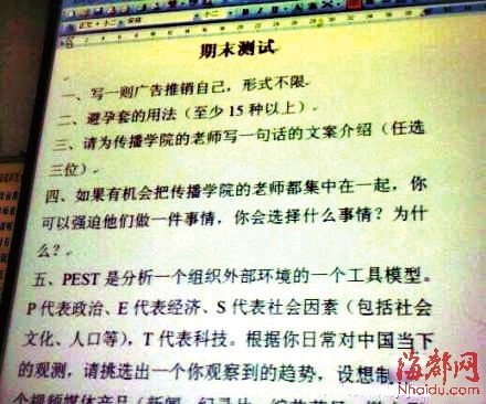 这就是那张“策划与创意”课的期末试卷。